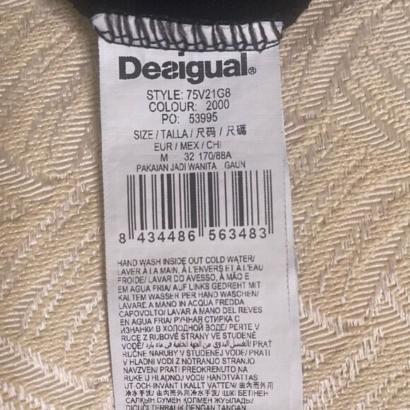 Desigual Black Dress with White Floral Patterns and Crystal embellishments - Picture 7 of 9